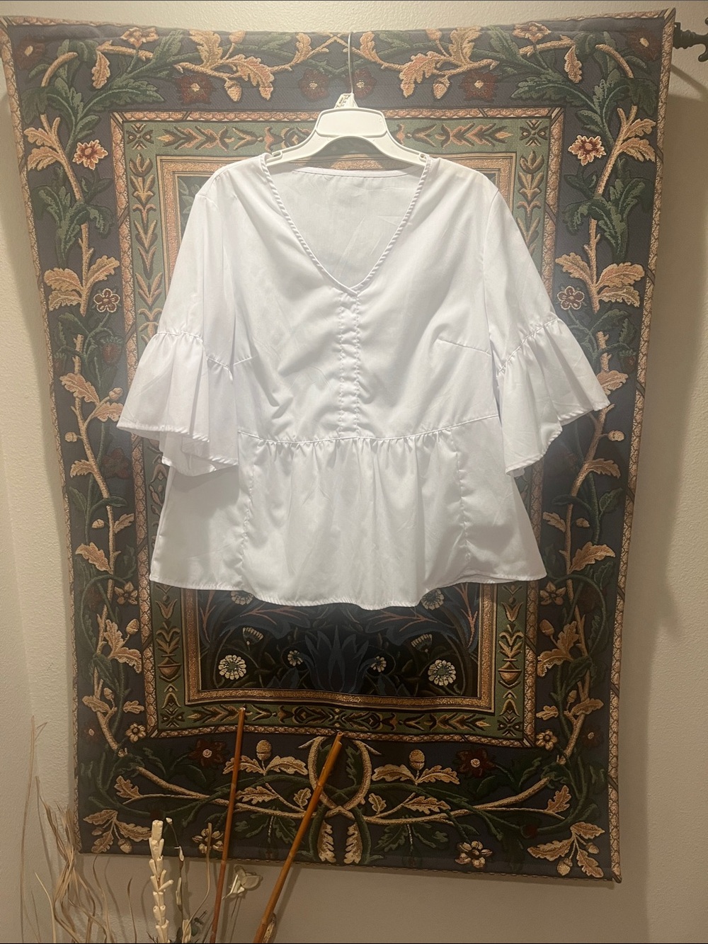 Women's 100% Cotton White V-Neck Peplum Blouse